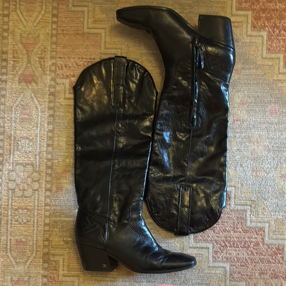 Same Edelman Black Leather Knee-High cowboy Boots